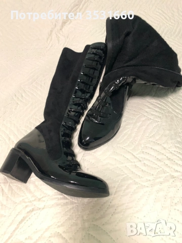 Елегантни дамски ботуши (лак и велур), снимка 2 - Дамски ботуши - 53403483