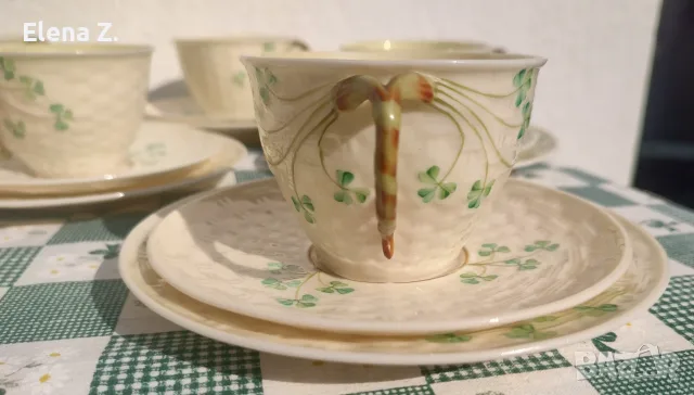 Троен сет за чай Belleek Ирландия - най-финия порцелан, снимка 3 - Чаши - 56137947