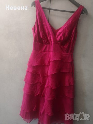 Рокля Циклама Елегантна Официална естествена коприна S, снимка 1