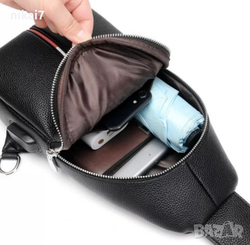мъжка чанта кожена за през гърди 2 отделения с цип, снимка 8 - Чанти - 37639777