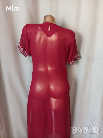  М Прозрачна рокля / парео / с релефна бродерия цвят бордо, снимка 6 - Рокли - 41393854