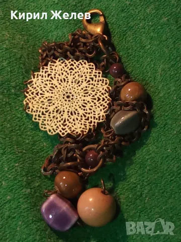 ФЛОРАЛНА ФИЛИГРАНЕН Тип МЕСИНГОВА ВИНТИДЖ ГРИВНА с ЦВЕТНА АРТ КЕРАМИКА 30523, снимка 11 - Гривни - 47298445