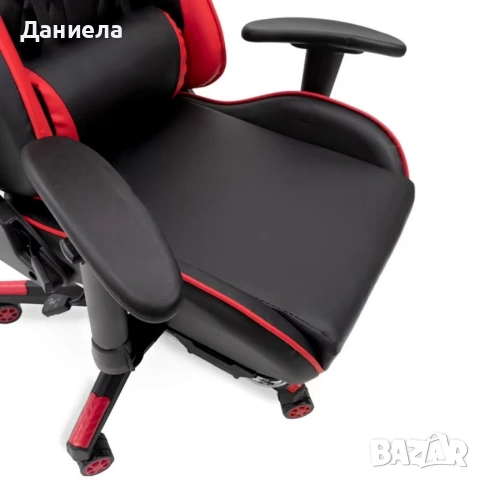 Ергономичен геймърски стол с функция за масаж и подложка за крака - червен, снимка 11 - Столове - 53237857