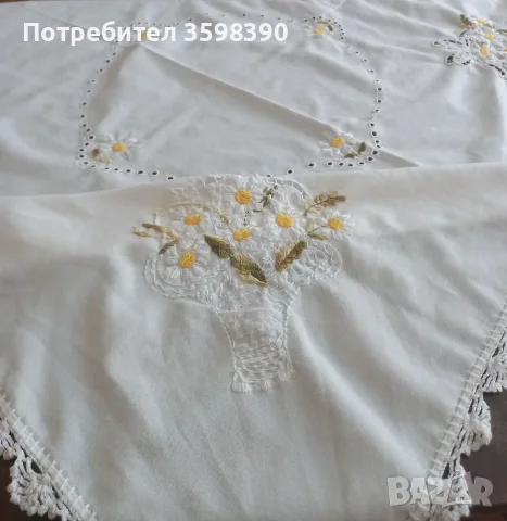 Покривка с ръчна бродерия 82×90 см