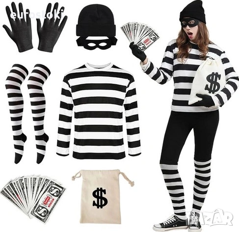 Костюм на крадец за възрастни от 7 части, карнавален костюм на разбойник-обирджия, косплей костюм 