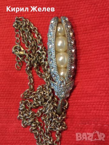 СРЕБРИСТО ОРИГИНАЛНО АРТ КОЛИЕ МЕДАЛЬОН с ВГРАДЕНИ ПЕРЛИЧКИ и КРИСТАЛИ 16565, снимка 18 - Колиета, медальони, синджири - 30711712