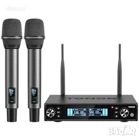 Безжични микрофони TONOR TW550 с приемник, 2 × 100 UHF канала, обхват около 80 м, снимка 2 - Други стоки за дома - 56011765