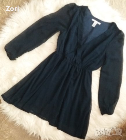 ИЗКЛЮЧИТЕЛНО КРАСИВА Тъмносиня рокля шифон с подплата, снимка 1