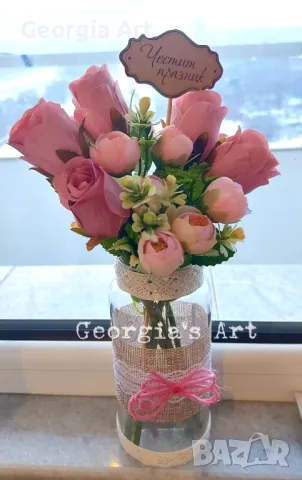 🌹Ръчно декорирана ваза с рози 🥀, снимка 4 - Вази - 48706294
