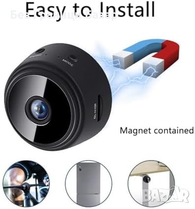 Нова Безжична Мини шпионска Камера 1080P HD Ултра-Широк Ъгъл, снимка 7 - IP камери - 44499188