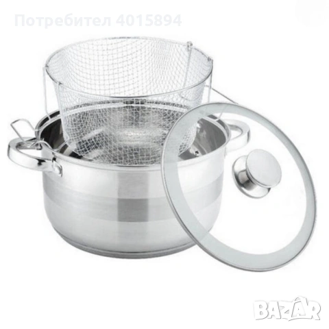 Тенджера с кошница за пържене и стъклен капак Cheffinger Ø24 см – инокс, 6,5 л, за всички котлони, снимка 5 - Съдове за готвене - 53302184