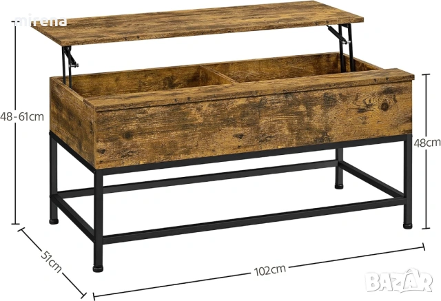 Маса за кафе повдигащ се плот, съхранение странична бюро рустик н141