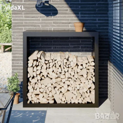 vidaXL Стойка за дърва, черна, 100x40x100 см, стомана, снимка 2 - Дърва за огрев - 56148204