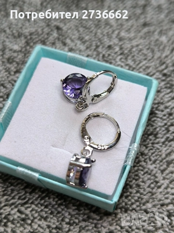 Сребърни обеци с лилав цирконий, снимка 4 - Обеци - 53712973
