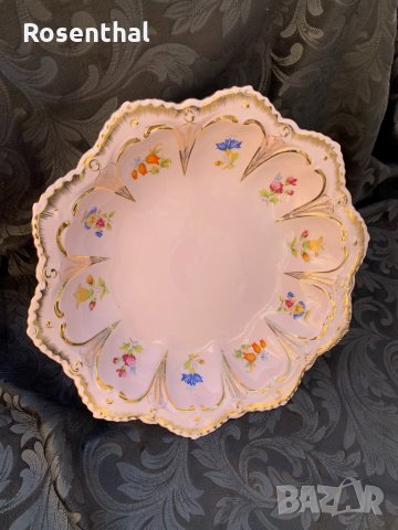 Голяма фруктиера на столче - розов карловарски порцелан, снимка 2 - Сервизи - 34730149