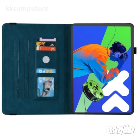 Кожен калъф за Lenovo Tab P12 Pro 12.7 2025- "Щампа пеперуда и цветя", Стойка, Слот за карти, Вкл. П, снимка 8 - Калъфи, кейсове - 53030547