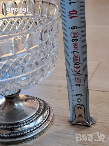 кристална бонбониера със сребърен пиедестал , снимка 13 - Антикварни и старинни предмети - 53083947
