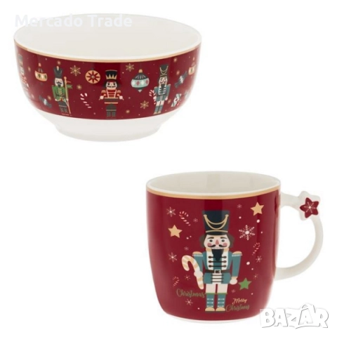 Комплект коледна чаша и купа Mercado Trade, Лешникотрошачката, Червен, снимка 2 - Чаши - 52305055
