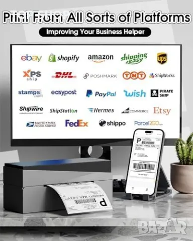 Нов Bluetooth термален принтер за етикети 4x6 за малък бизнес, снимка 4 - Принтери, копири, скенери - 49214990