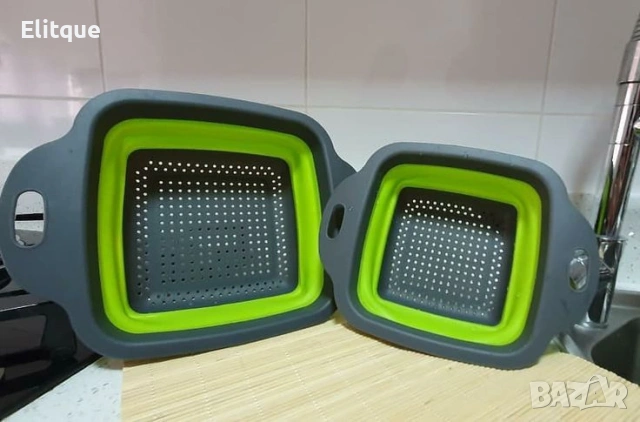 Сгъваема правоъгълна кошница за измиване и изцеждане на плодове и зеленчуци