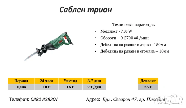 Саблен трион под наем