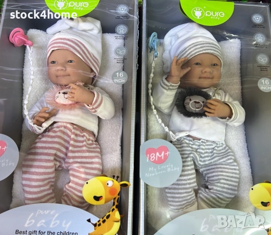 Реалистична кукла бебе Pure Baby My Lovely Newborn Baby, С аксесоари, 18+ месеца, 48 см