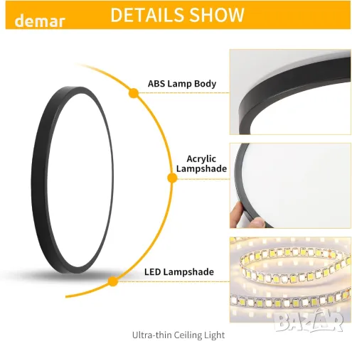 Mikeru Модерна таванна плафониера, 30 см, 28W 6500K, 2 броя, снимка 3 - Лед осветление - 49794687