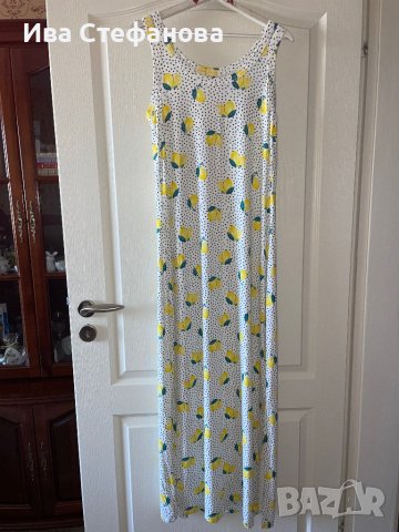 Дълга елегантна свежа еластична рокля лимони принт лимон визкоза, снимка 4 - Рокли - 41809473