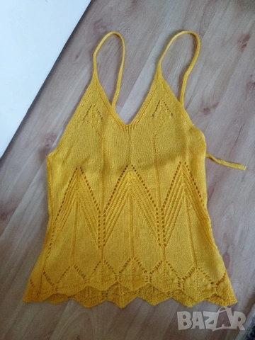 плетен жълт плетен потник 
