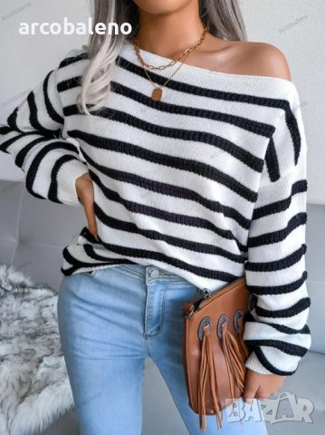 Дамски свободен пуловер с права яка и отворени рамена, 3цвята - 023, снимка 15 - Блузи с дълъг ръкав и пуловери - 39378500