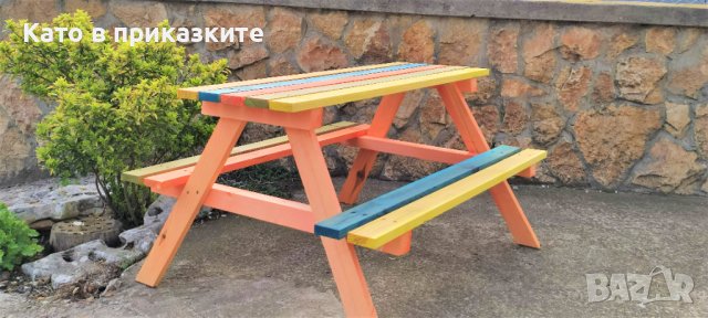Детска маса с две пейки; Детски масички; Дървена маса за деца, снимка 1 - Други - 40149772