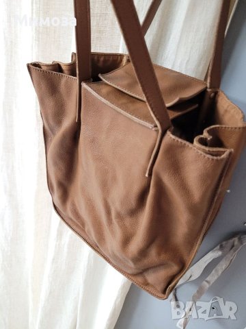 Естествена кожа голяма кафява чанта,тип торба, снимка 5 - Чанти - 41310791