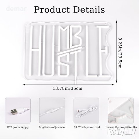 Appneon Hustle LED неонова табела за декорация на стена 35х24 см, снимка 3 - Други - 44148177