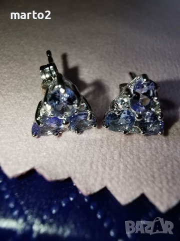 Елегантни сребърни 925 Обеци с Танзанити и Циркони!, снимка 5 - Обеци - 40435579