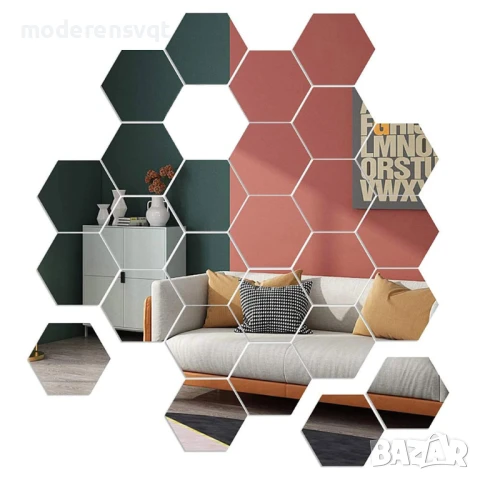 Комплект шестоъгълни декоративни огледала, 5 бр., снимка 2 - Други - 51226925