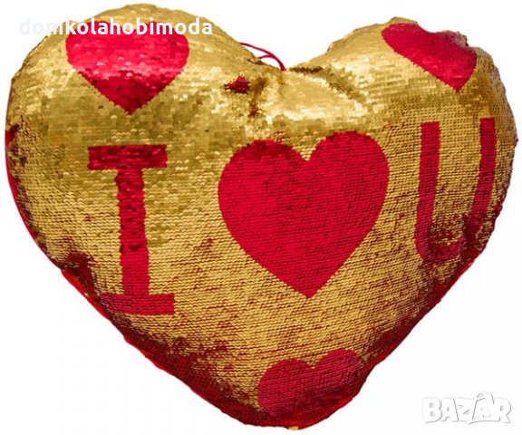 Плюшено сърце с пайети, 51х44х12 см, снимка 3 - Романтични подаръци - 35667169