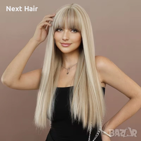 Дълга права руса перука 65 см - естествени светли и тъмни кичури, снимка 3 - Аксесоари за коса - 53453343