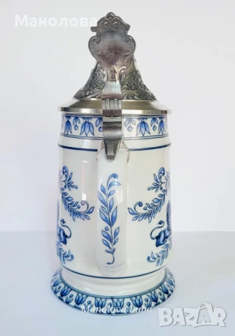 Бирена халба на известната мануфактура Schrobenhausen с калаен капак известна още като beer stein., снимка 8 - Други ценни предмети - 51211225