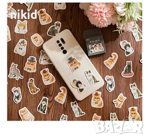 46 бр Коте котки котета самозалепващи лепенки стикери за украса декор картонена торта ръчна, снимка 4 - Други - 44784178