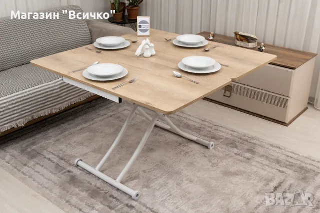 Комбинирана маса — бял дъб + извити бели крака, снимка 5 - Маси - 49165649