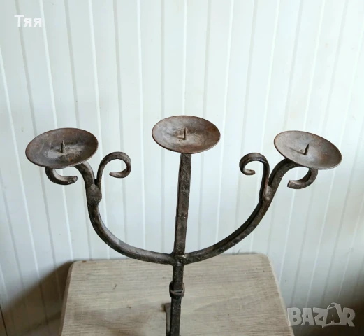 Ковано желязо масичка и свещник, снимка 7 - Антикварни и старинни предмети - 50714986