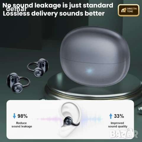 Ucani слушалки с отворени уши тип „щипка“, HiFi музика‌ 360°, 65 часа, за iOS и Android, черни, снимка 7 - Безжични слушалки - 50601023