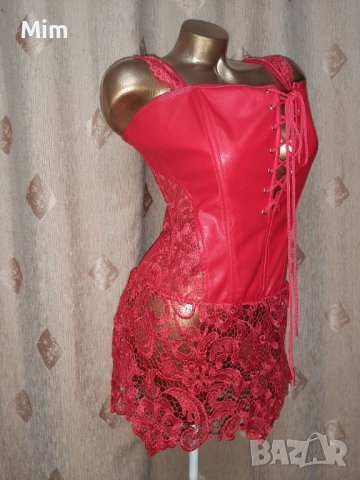 XXL Червена и в черно рокля/ корсет/от кожа и рязана бродерия , снимка 7 - Корсети, бюстиета, топове - 41514318