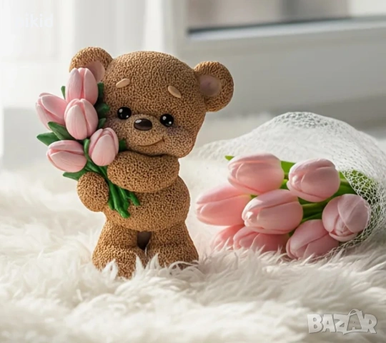 3D Мече с букет лалета цветя силиконов молд форма шоколад гипс свещ декор украса, снимка 2 - Форми - 53136760