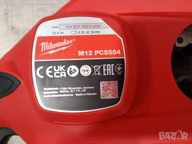 Акумулаторен тръборез от неръждаема стомана Milwaukee M12 PCSS54-0, 12V, Ø54, снимка 8 - Други инструменти - 53391048