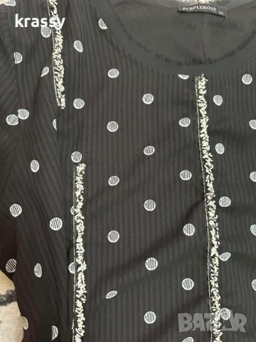 Интересна голяма дамска блуза на точки с голи рамене (размер 2ХЛ), снимка 3 - Блузи с дълъг ръкав и пуловери - 50084295