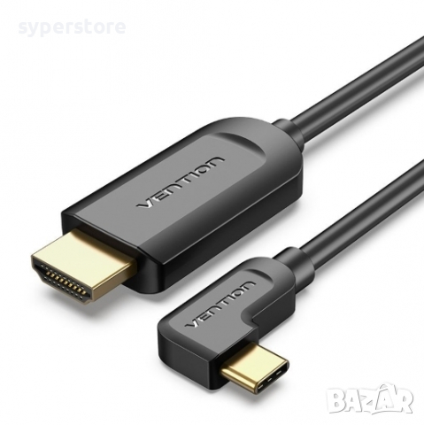 Кабел USB3.1 Type C Ъглов на 90° Мъжко към HDMI Мъжко 1.5m. Vention CGVBG Cable USB Type C - HDMI M/