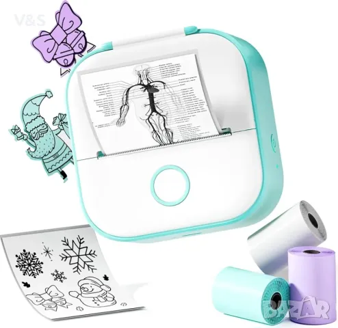 Принтер,Мини мобилен термопринтер,печат на снимки,стикери, бележки, етикети, хартия 53 мм, Bluetooth