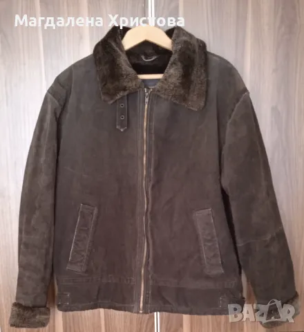 Мъжко зимно яке от естествена кожа / набук / 