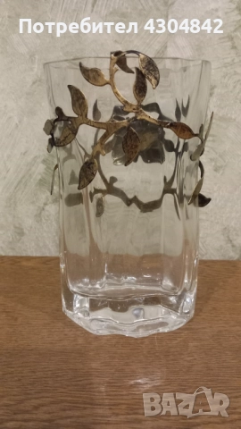 Стъклена ваза с метален обков, снимка 2 - Вази - 52162015